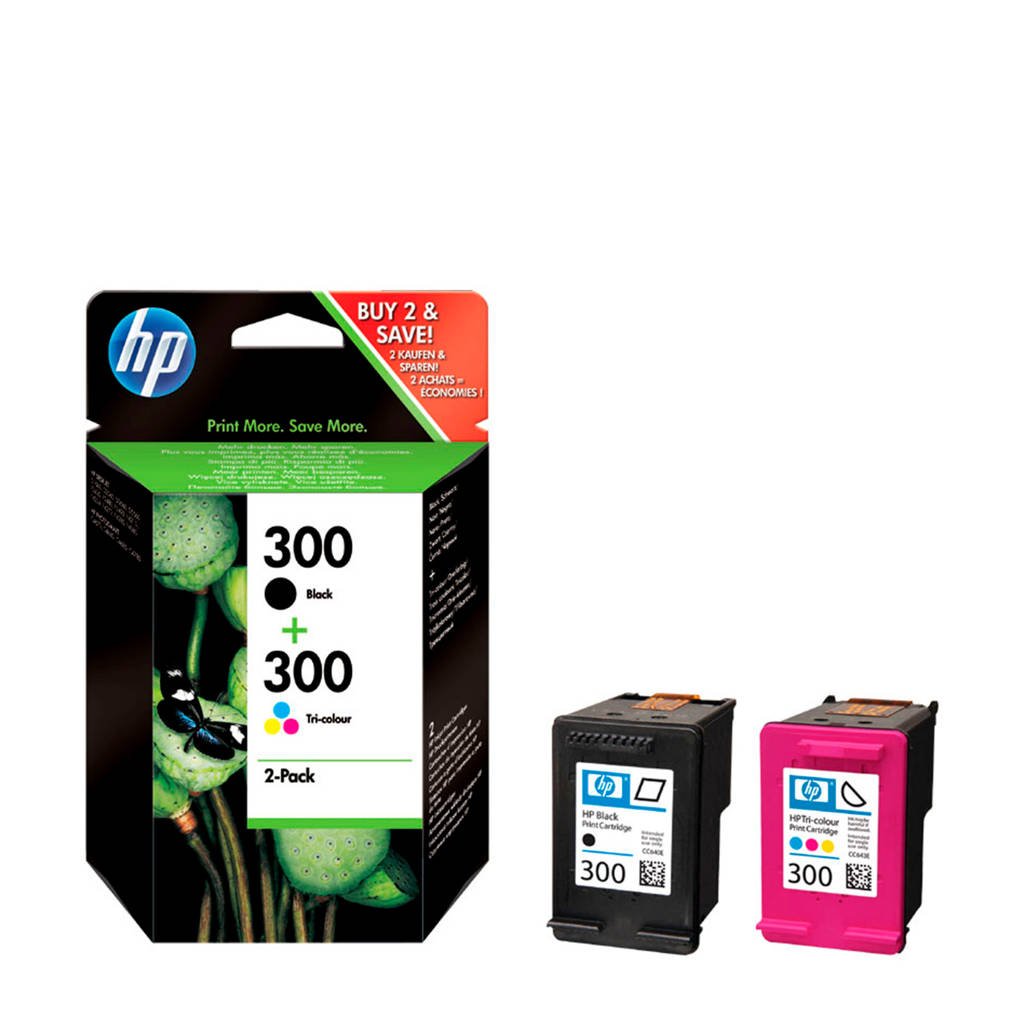 HP 300 BL+COL 2-pack zwarte/drie-kleuren inktcartridges, Zwart, Geel, Cyaan en Magenta