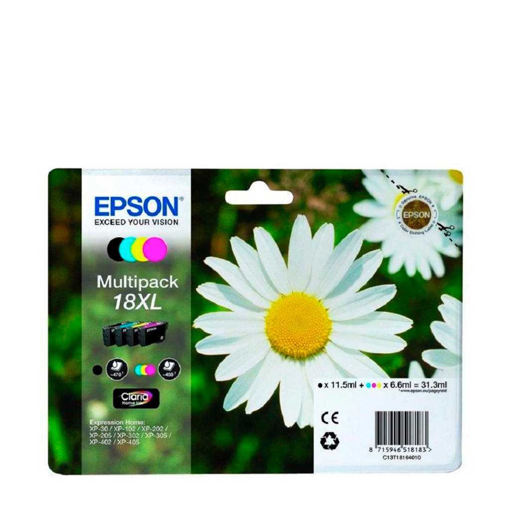 Epson PACK T1816XL 4 multpack inktcartridge (zwart+kleur), Zwart, Cyaan, Geel en Magenta
