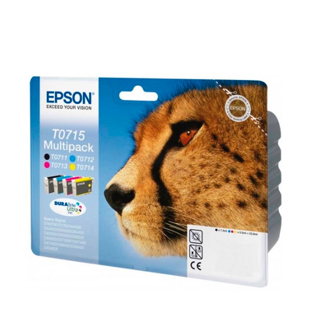 Epson T0715 MULTIPACK cartridge's (zwart+kleur), Zwart, Cyaan, Magenta en Geel