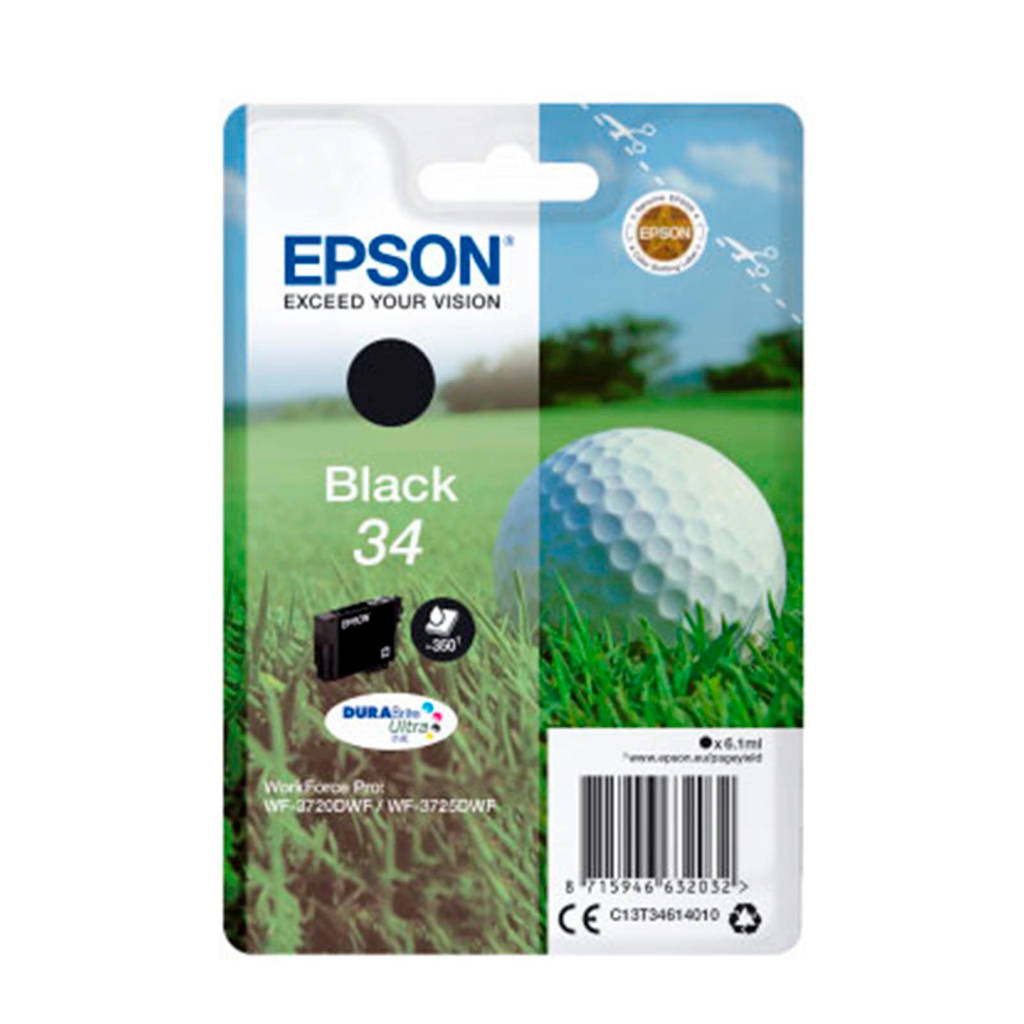 Epson GOLFBAL T3461 ZWART inktcartridge, Zwart