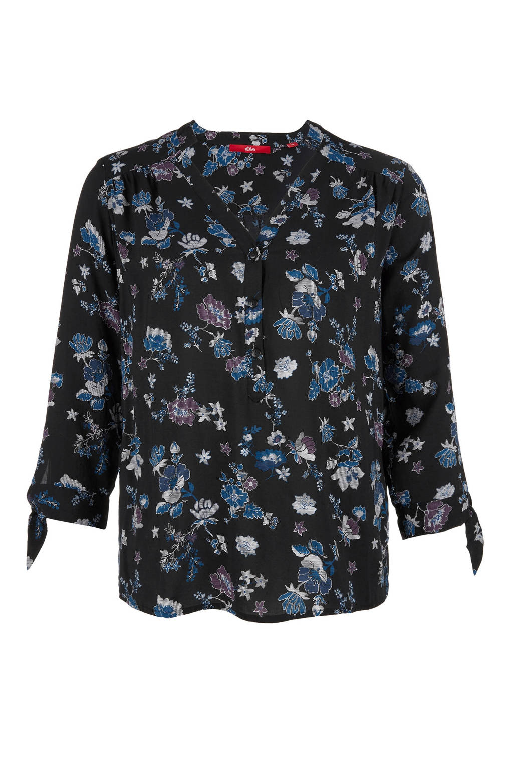 s.Oliver top met bloemenprint, Zwart