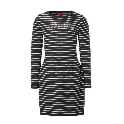 Soliver Gestreepte Jurk Met Pailletten Hart Blauw soliver kopen in de aanbieding