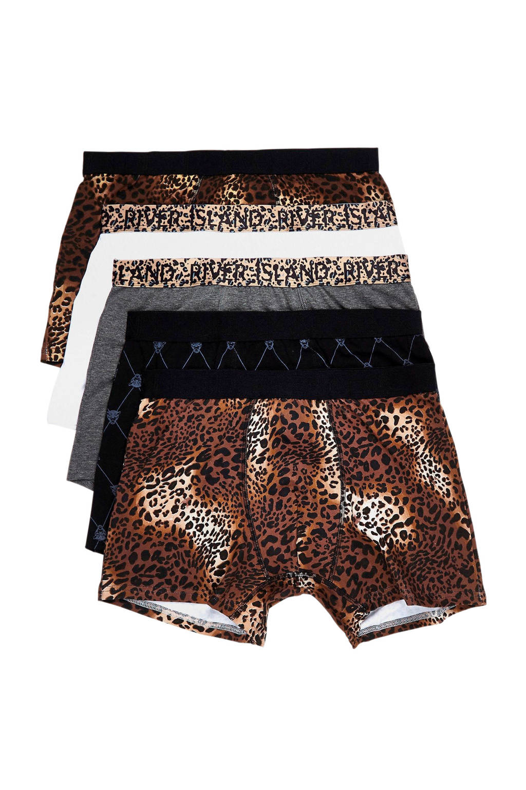 River Island boxershort (set van 5), Zwart/bruin/wit