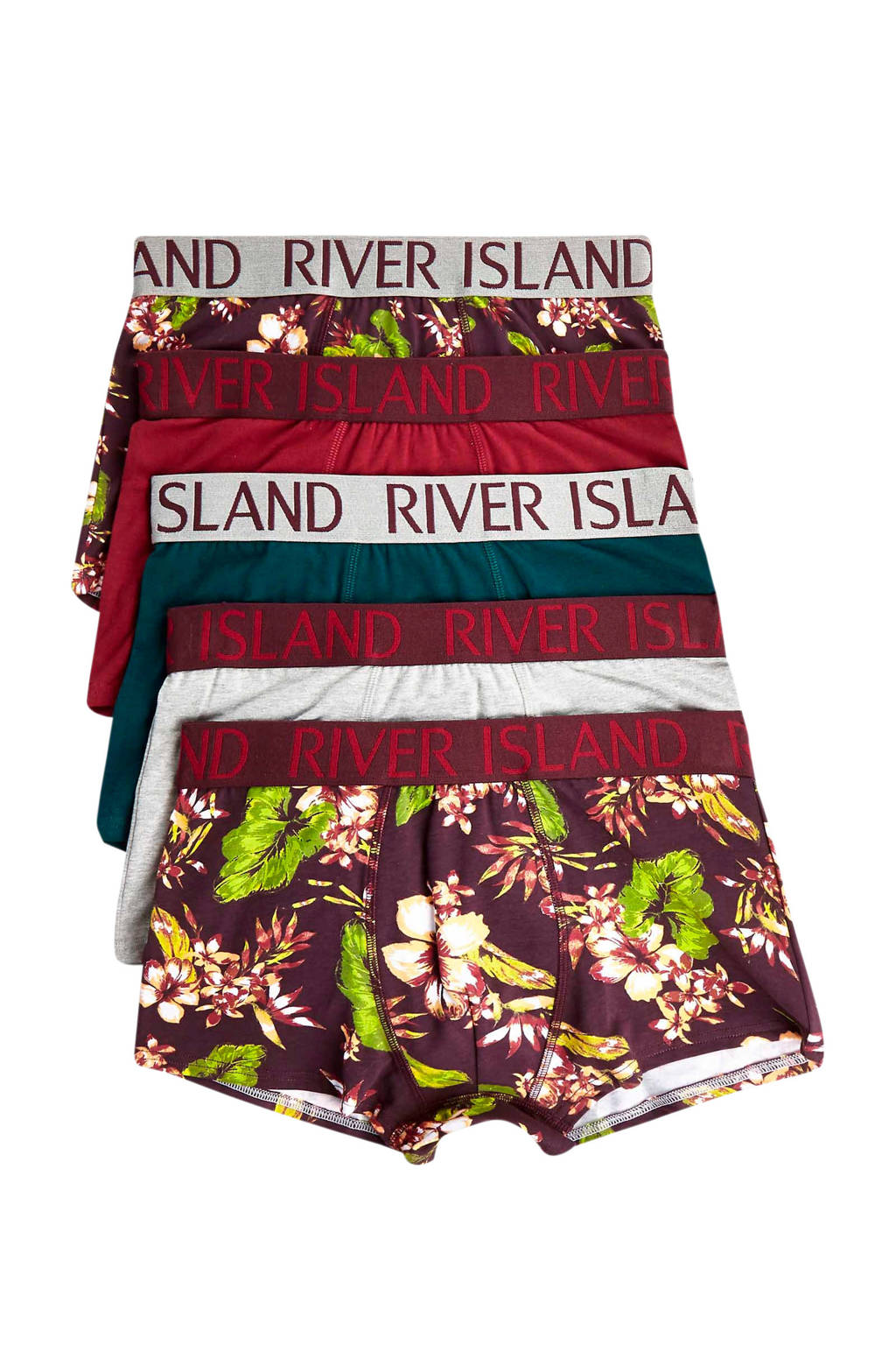 River Island boxershort (set van 5), rood/grijs/blauw