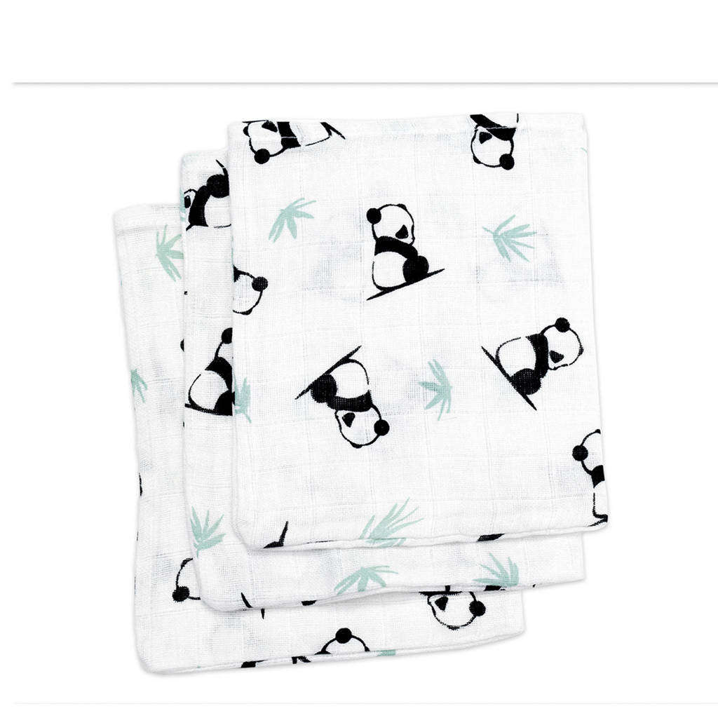 Panda Dreams hydrofiel washandje shy panda (set van 3), Wit