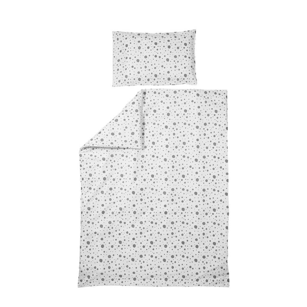 Meyco katoenen Dots dekbedovertrek junior bed 120x150 cm grijs, Wit/grijs