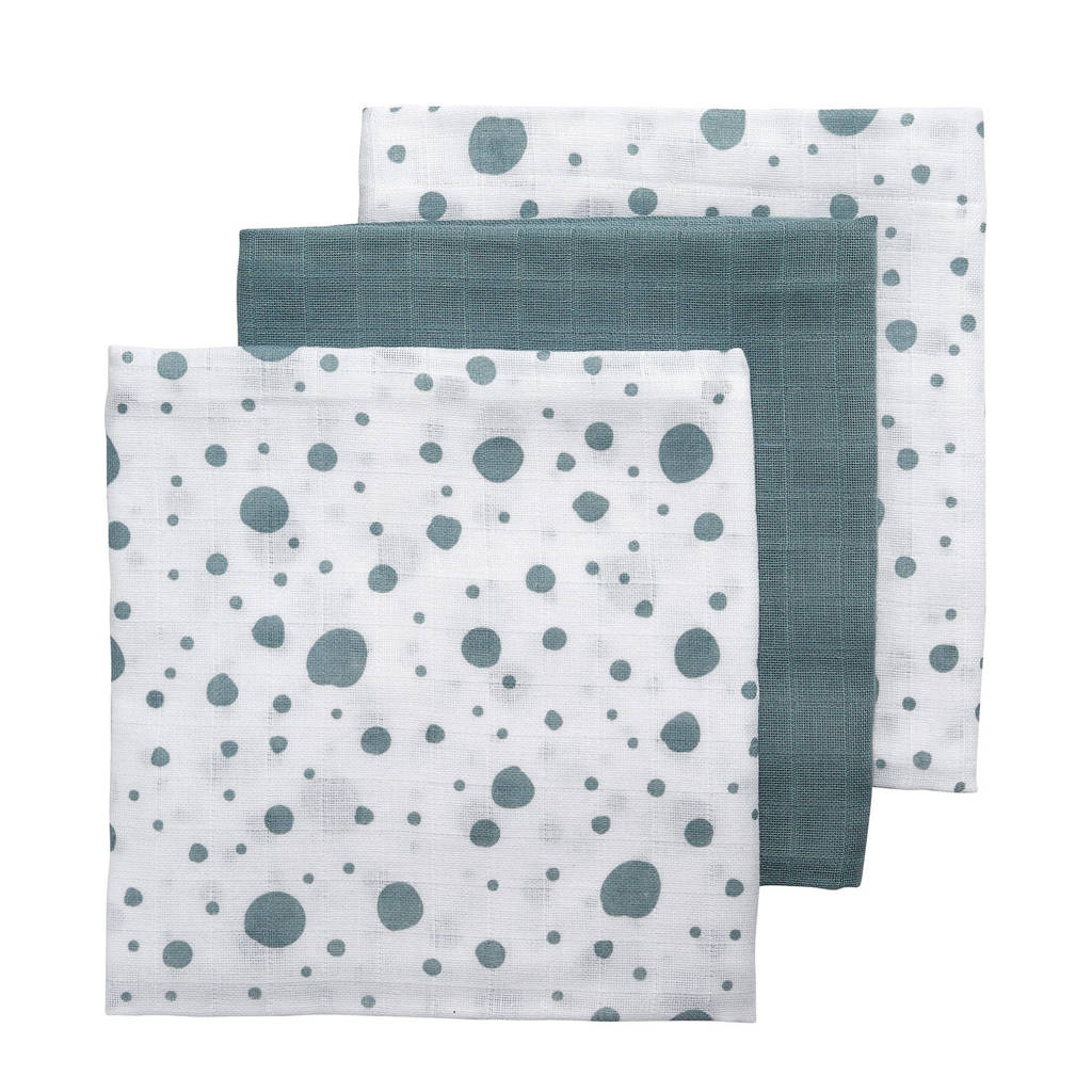 Meyco hydrofiele swaddles 120x120 cm (set van 3) dots/uni, Groen/wit