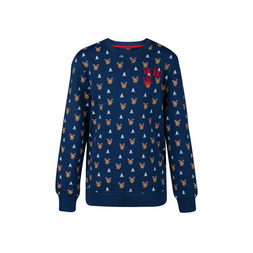 We Fashion Kerst Sweater Met Alloverprint Blauw we fashion kopen in de aanbieding