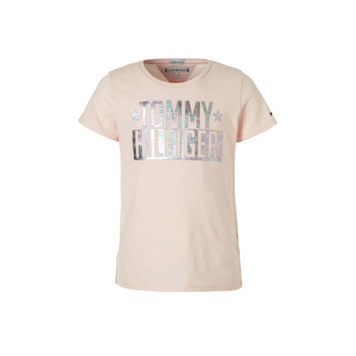 Tommy Hilfiger T Shirt Met Metallic Logo Lichtroze tommy hilfiger kopen in de aanbieding