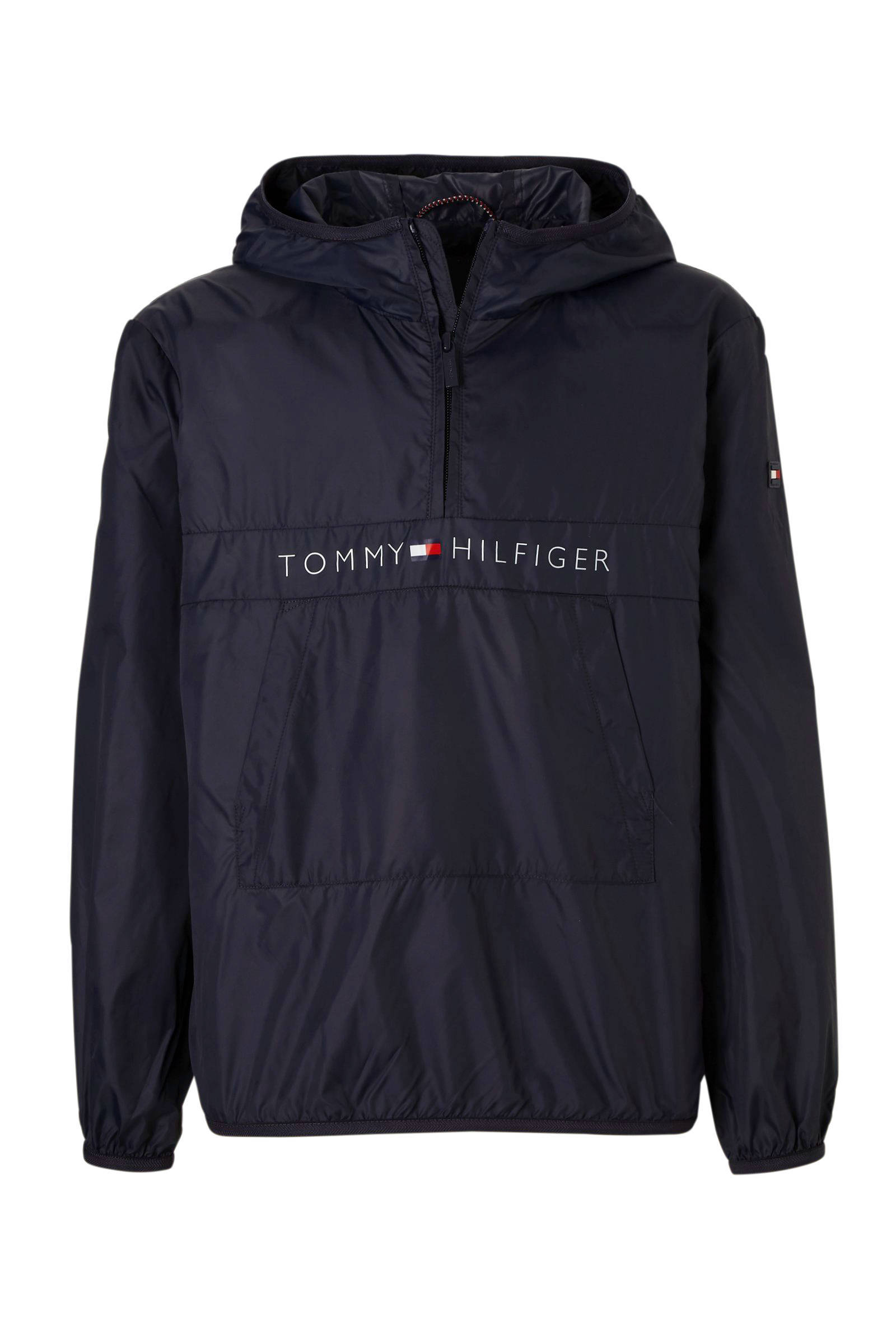 Tommy Hilfiger unisex zomerjas met logo donkerblauw | wehkamp