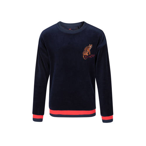 We Fashion Fluwelen Sweater Met Tijger Blauw we fashion kopen in de aanbieding