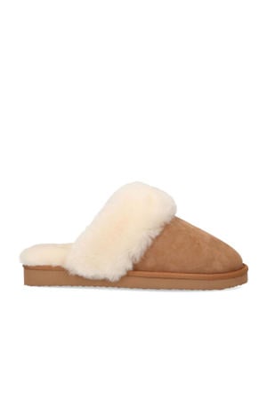suède pantoffels cognac