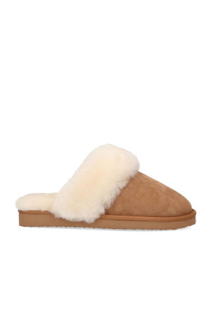 suède pantoffels cognac