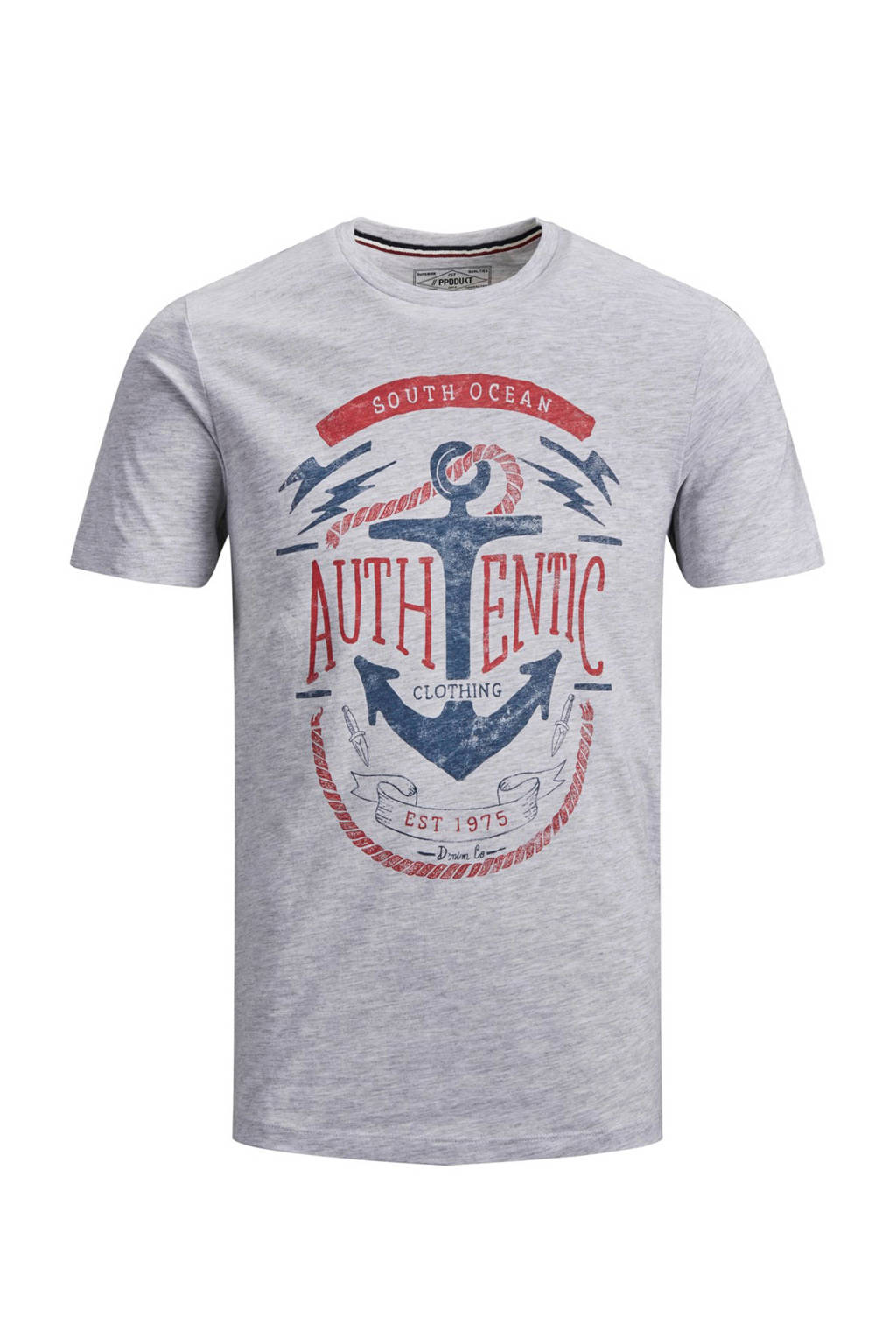 PRODUKT T-shirt met print opdruk, Lichtgrijs melange