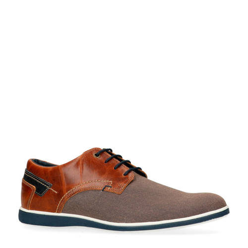 Manfield Leren Veterschoenen Taupe manfield kopen in de aanbieding