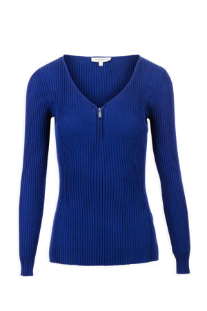 geribde top met rits blauw
