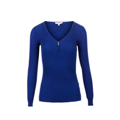 Morgan geribde top met rits blauw afbeelding