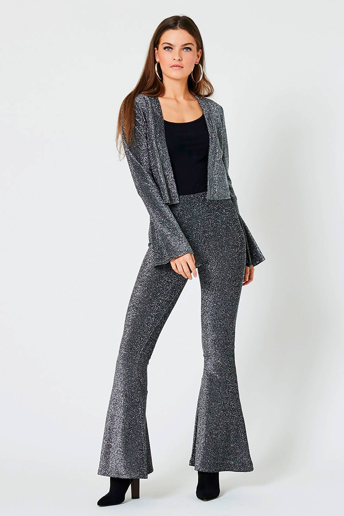 CoolCat high waist flared glitterbroek zilver | wehkamp
