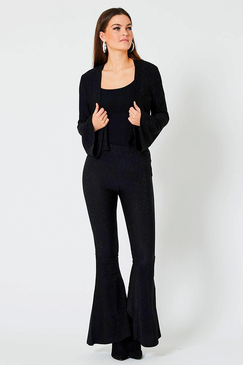 CoolCat high waist flared glitterbroek zwart
