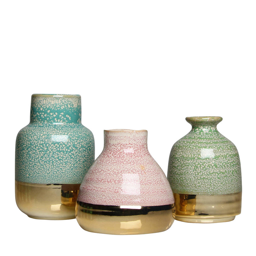 &k amsterdam vaas (set van 3), goud/multi