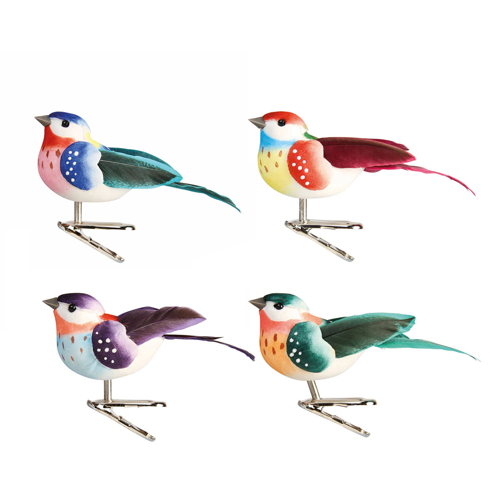 &k amsterdam Birds Ornament On Clip Kunststof Set van 4 3 x 4 cm online kopen
