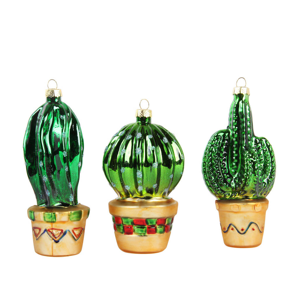 &k amsterdam glazen kersthanger (set van 3), Groen/goud