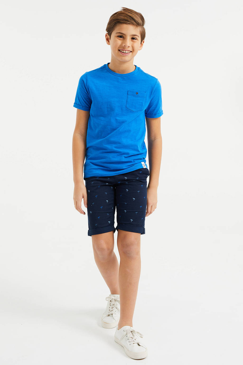 Blauwe jongens WE Fashion T-shirt van katoen met korte mouwen en ronde hals