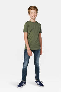 Donkergroene jongens WE Fashion T-shirt van katoen met korte mouwen en ronde hals