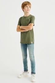 thumbnail: Donkergroene jongens WE Fashion T-shirt van katoen met korte mouwen en ronde hals
