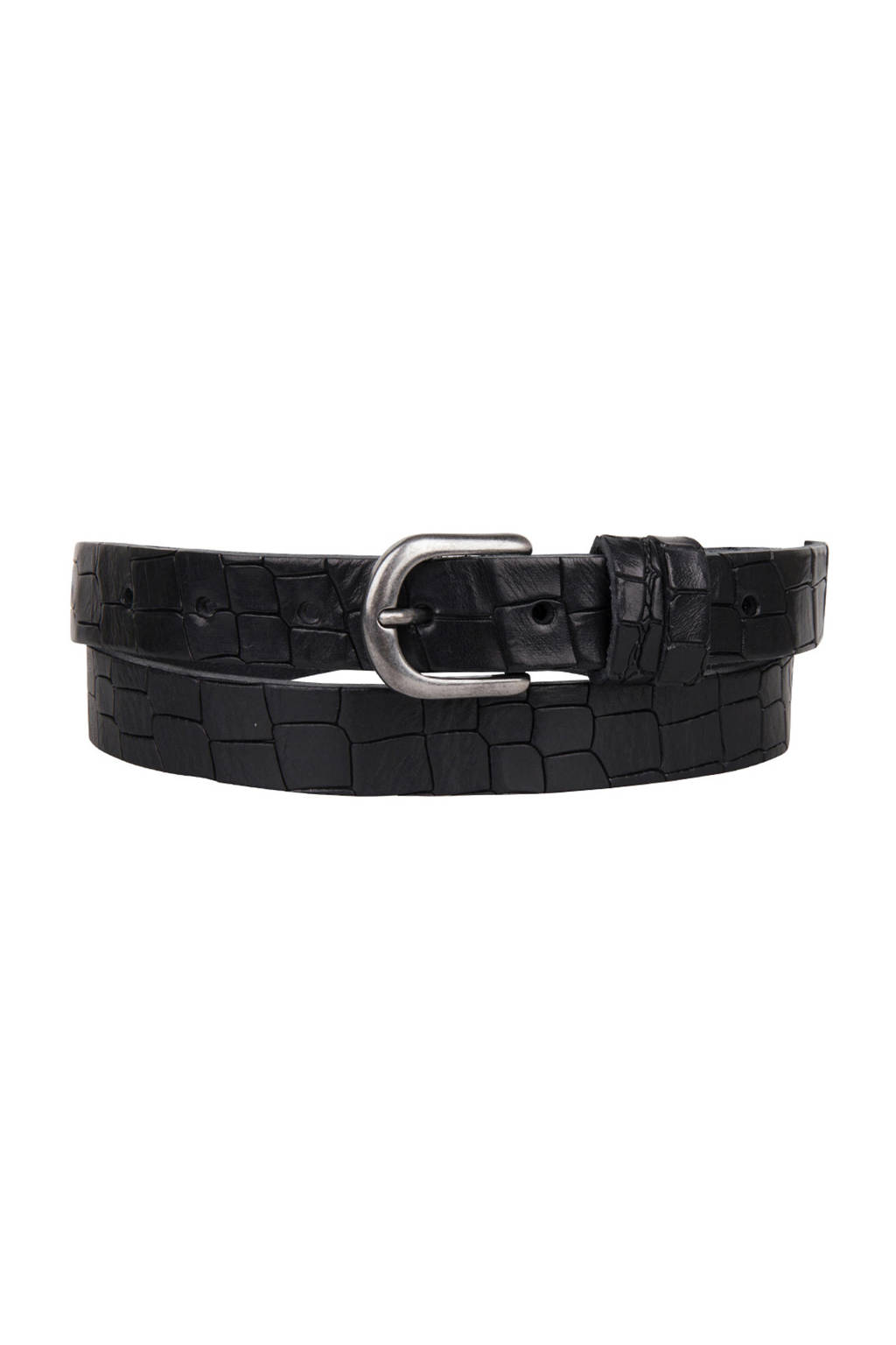 Cowboysbag Cowboysbelt leren riem 259131 met crocoprint zwart, Zwart