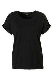 thumbnail: Zwarte dames ONLY top van viscose met effen, korte mouwen, ronde hals en omslagdetail