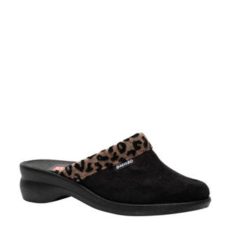 Blenzo pantoffels met panterprint zwart