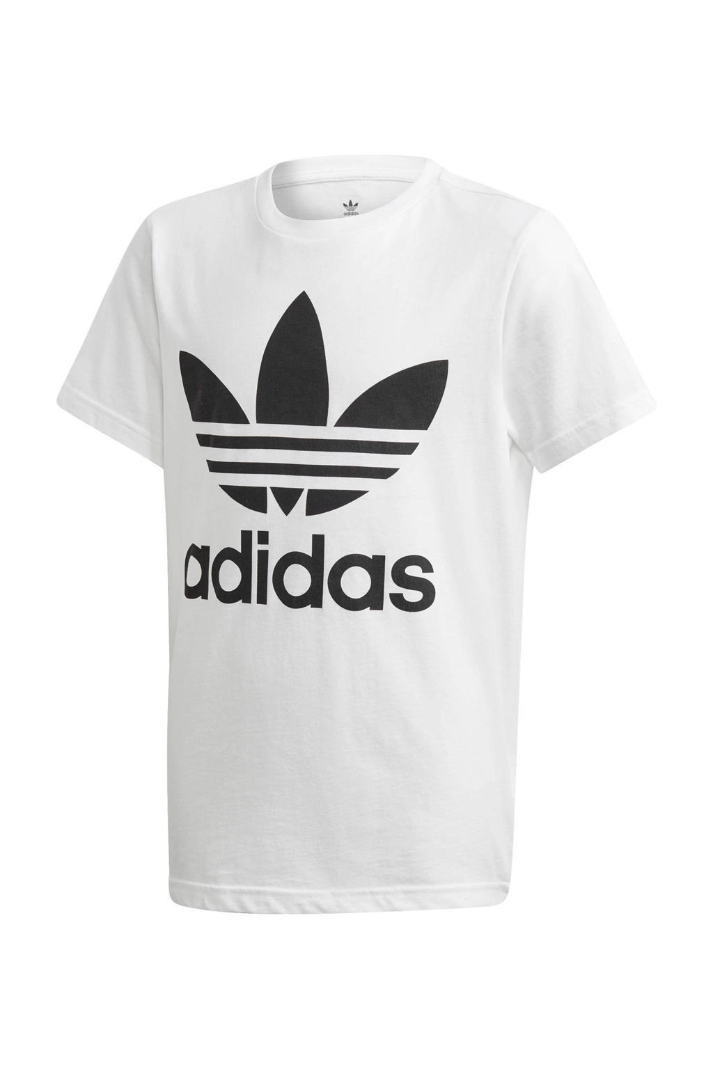 Wit en zwarte jongens en meisjes adidas Originals T-shirt Trefoil van katoen met logo dessin, korte mouwen en ronde hals