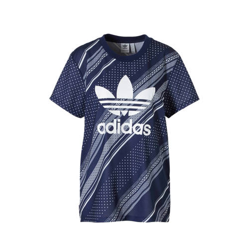 Adidas Originals T Shirt All Over Print Blauw adidas kopen in de aanbieding