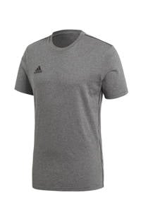 Antraciet en zwarte heren adidas Performance sport T-shirt Core 18 van katoen met logo dessin, korte mouwen en ronde hals
