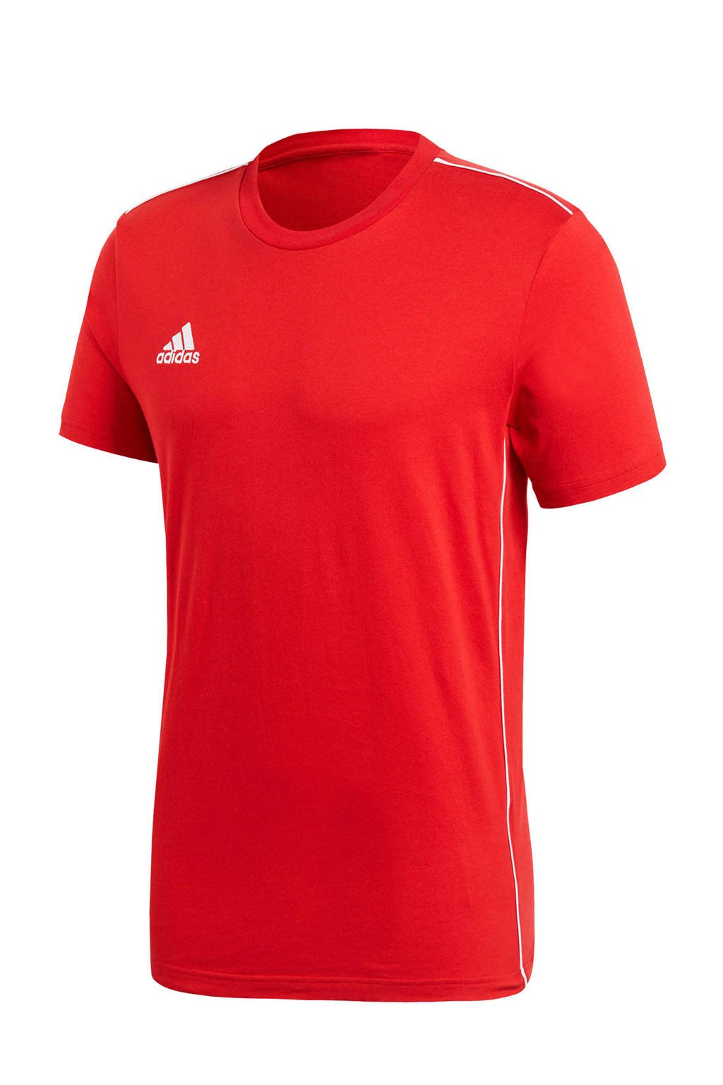 Rood en witte heren adidas Performance sport T-shirt Core 18 van katoen met logo dessin, korte mouwen en ronde hals
