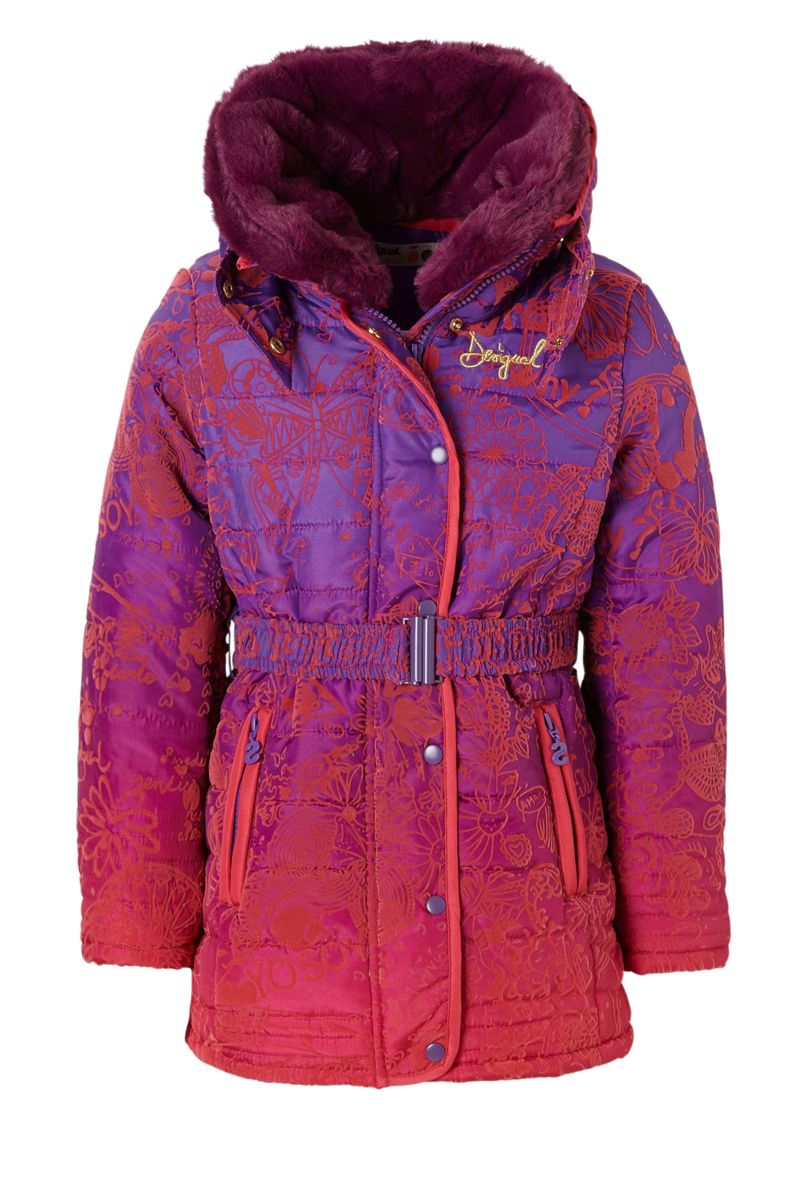 Desigual winterjas met tekst fuchsiapaars | wehkamp Desigual winterjas met tekst fuchsiapaars | wehkamp
