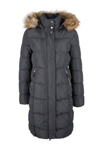 parka met imitatiebont kraag zwart