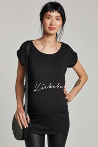 Zwart en witte dames Your Wishes zwangerschaps T-shirt Kiekeboe van biologisch katoen met tekst print, lange mouwen en ronde hals