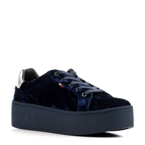 Tommy Jeans Fluwelen Plateau Sneakers Donkerblauw tommy jeans kopen in de aanbieding