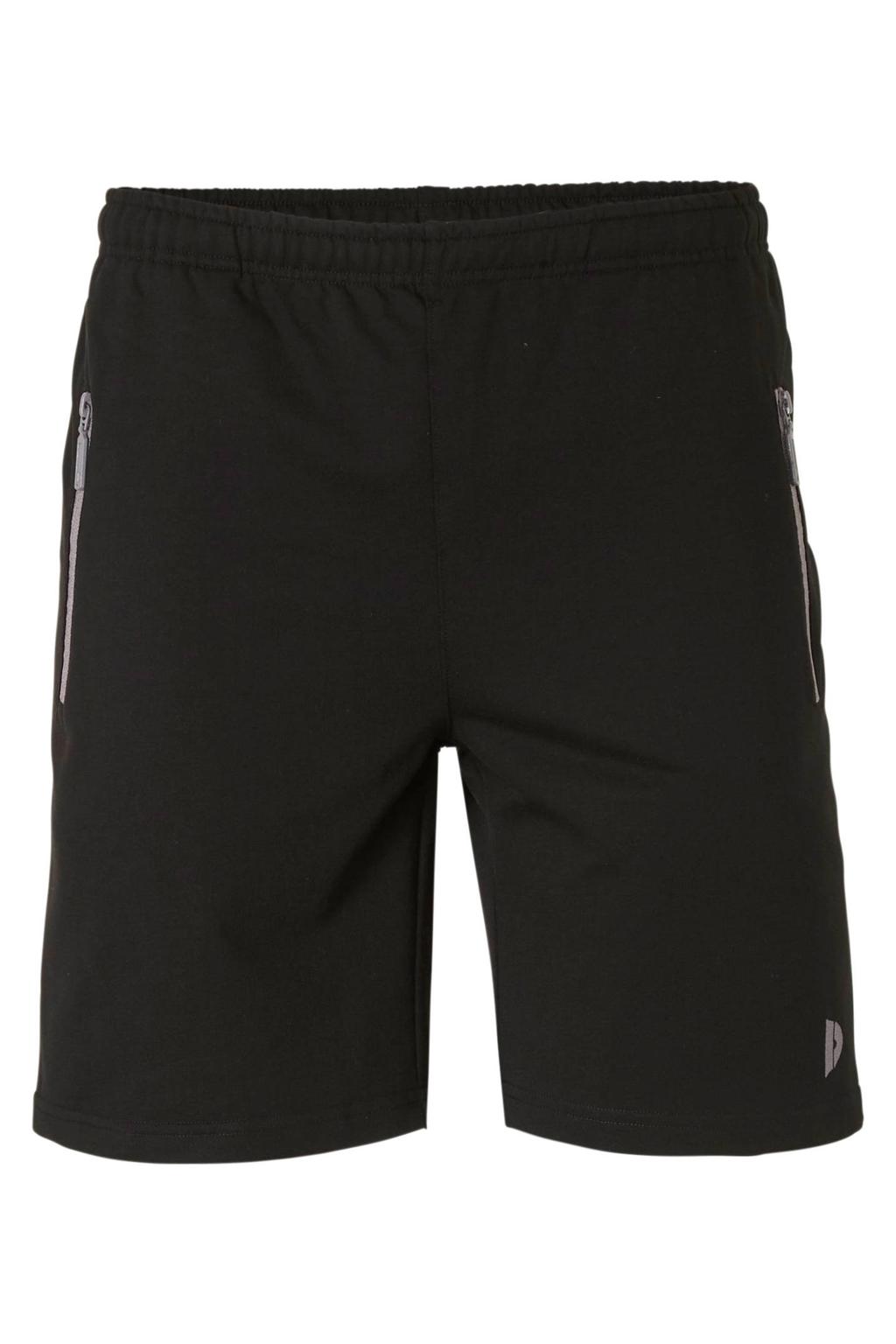 Zwarte heren Donnay sportshort Nick gemeleerd van polyester met elastische tailleband met koord en effen
