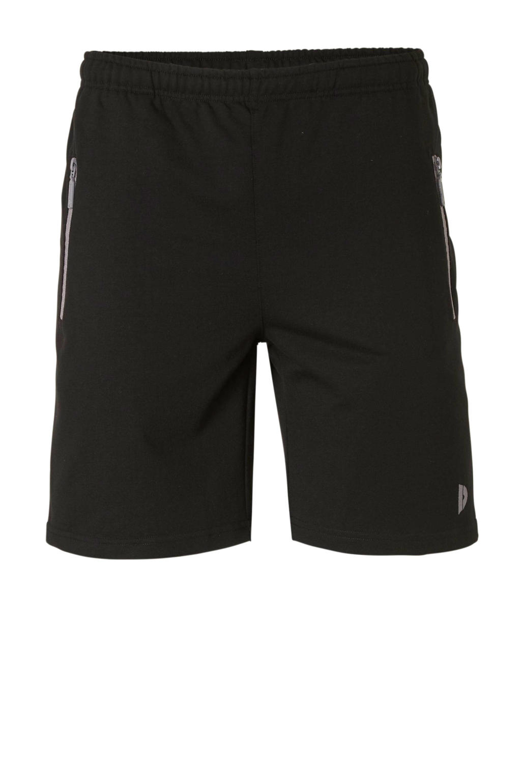 Zwarte heren Donnay sportshort gemeleerd van polyester met elastische tailleband met koord en effen
