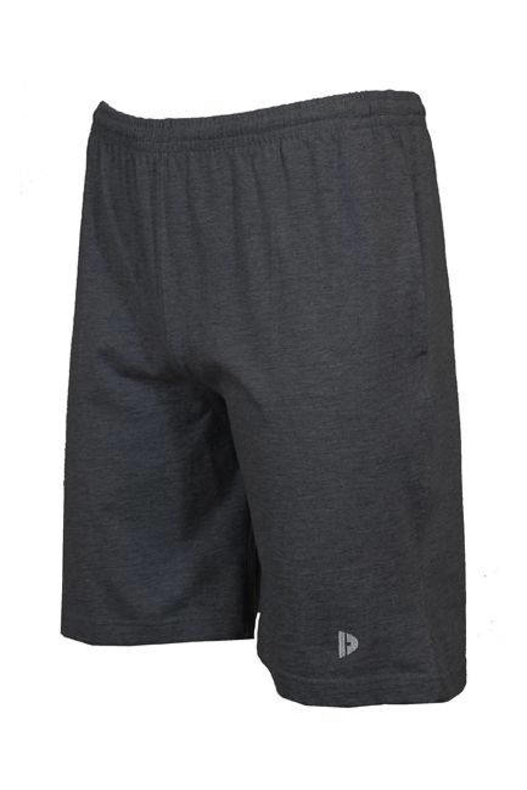 Antraciete heren Donnay sportshort Roy gemeleerd van katoen met elastische tailleband met koord en effen