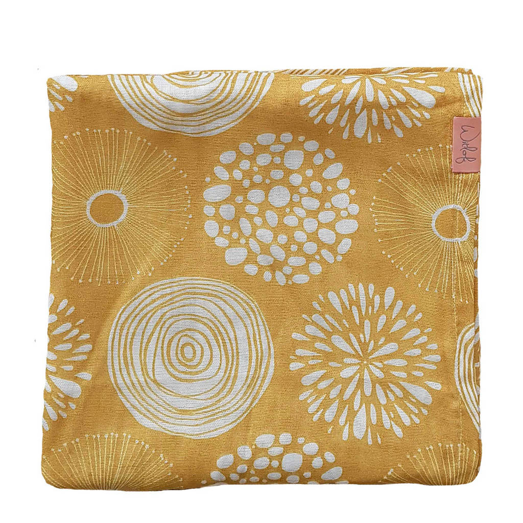 Witlof for kids hydrofiele doek 120 x 120 cm Sparkle Sweet honey/offwhite, Okergeel/wit