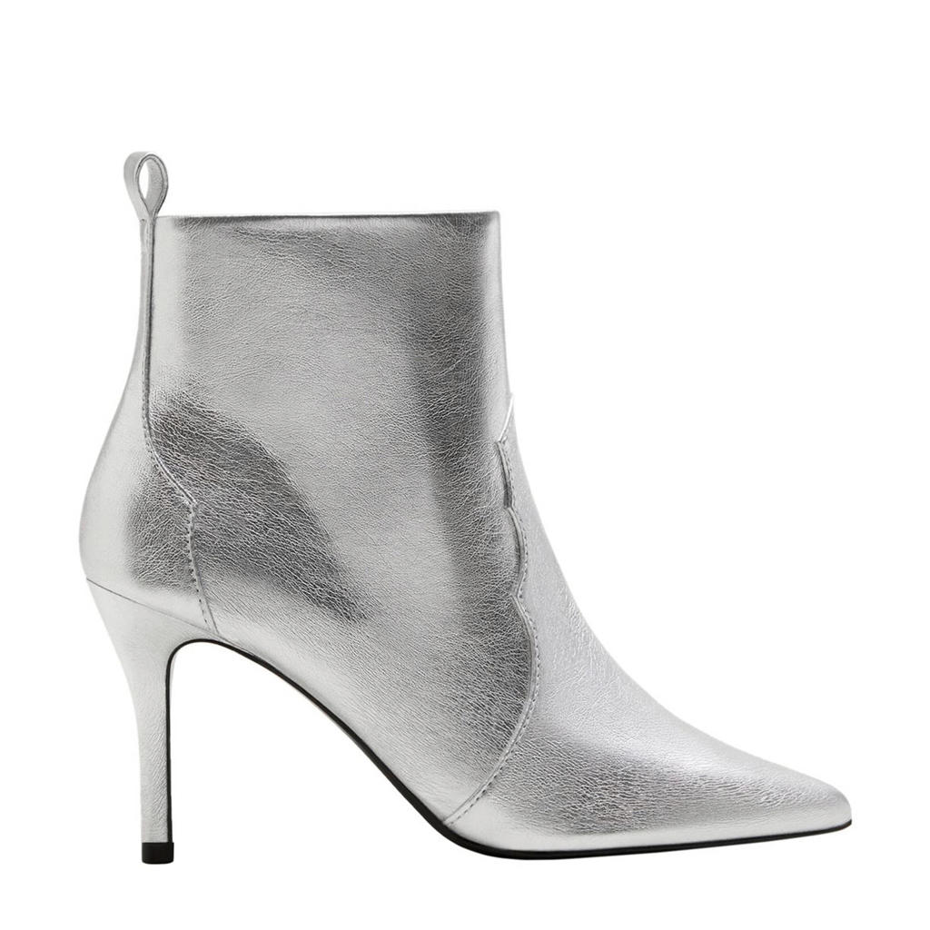 Mango metallic enkellaarzen zilver