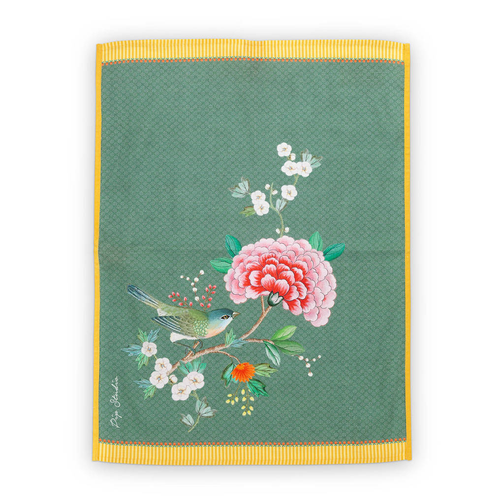 Pip Studio Blushing Birds theedoek (50x70 cm), Donkerblauw