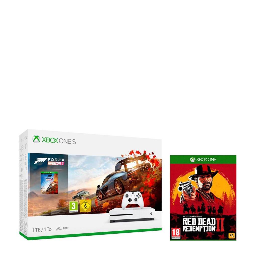 Microsoft Xbox One S 1TB console + Forza Horizon 4 bundel + Red Dead Redemption 2, Wit