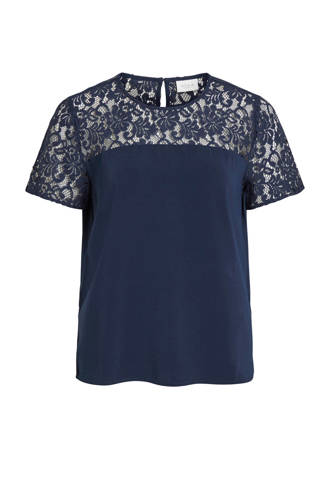 T-shirt met kant blauw