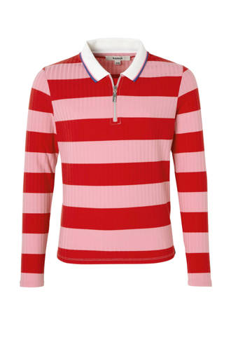 gestreepte top met rits roze/rood
