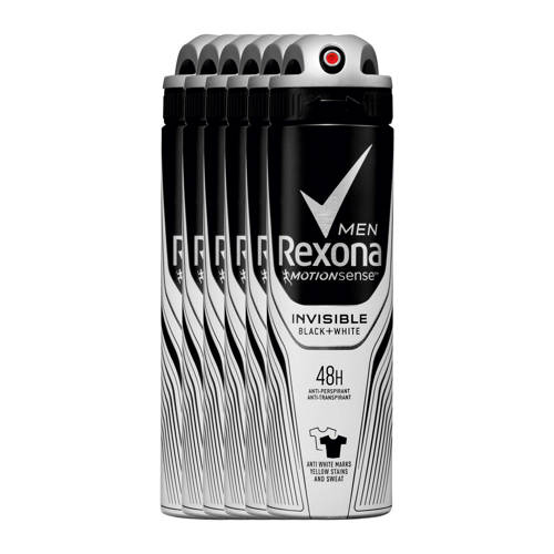 Rexona Men Invisible Black White Deodorant Spray 6X150 Ml rexona kopen in de aanbieding